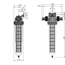 Bild på mått av Partikelfilter från Cintropur med artikel vattenfilter: NW32 för egen brunn