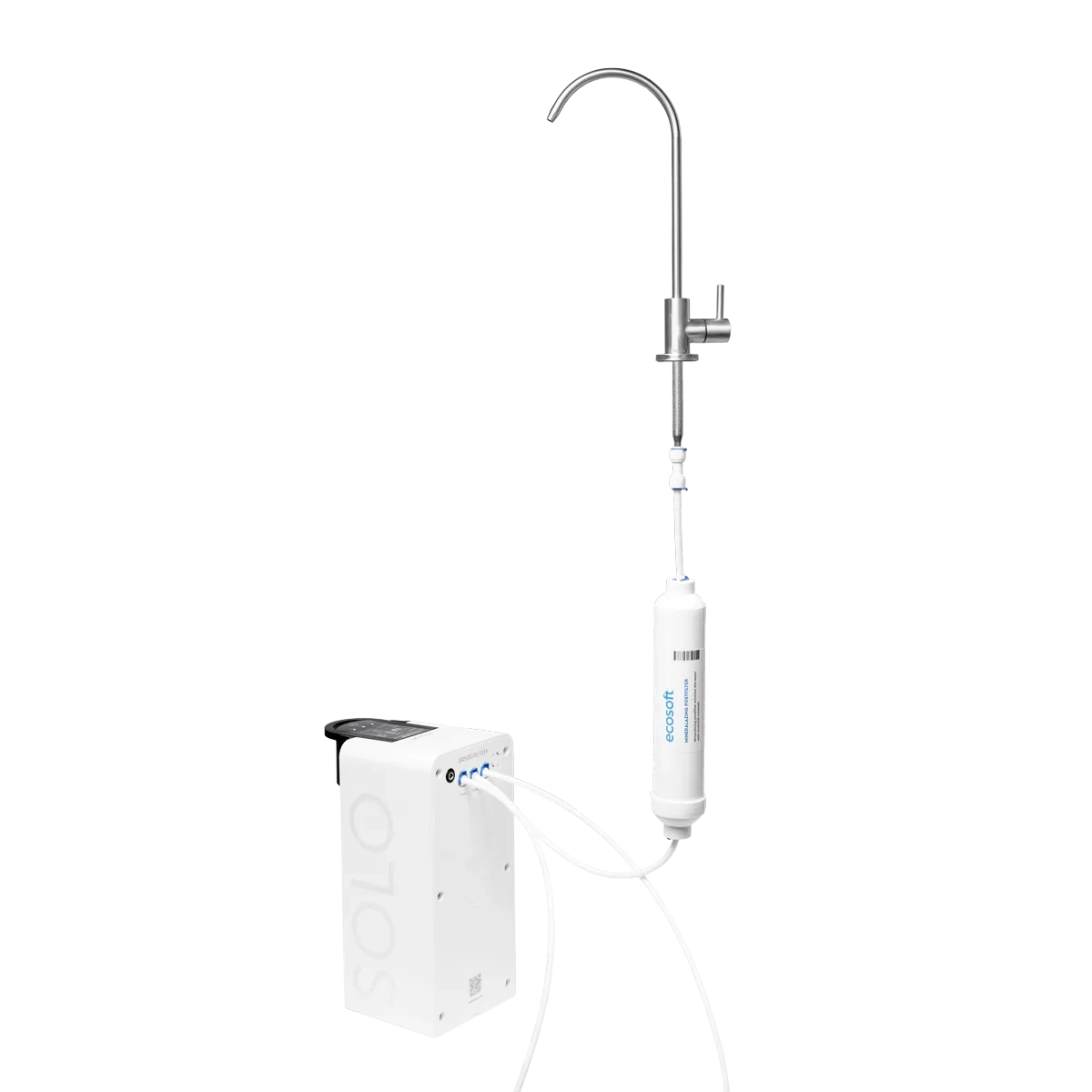 Installrat Osmosfilter RO CROSS SOLO kopplat till en vattenkran 