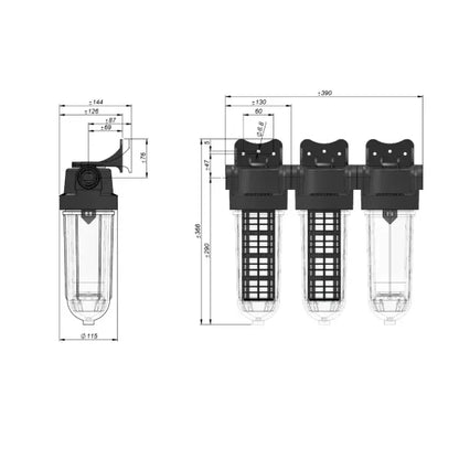 Bild på Vattenfilter för Egen Brunn Kombifilter med Kolfilter och två Partikelfilter