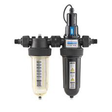 Baksida av vattenfilter nw25 duo Kolfilter och partikelfilter